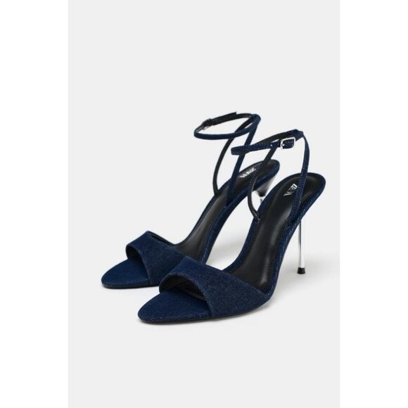 ZARA HIGH-HEELED DENIM SANDALS - Picture 4 of 6